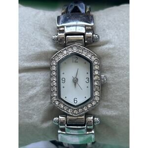 Women’s Silver Tone Rhinestone Bezel Cuff Watch